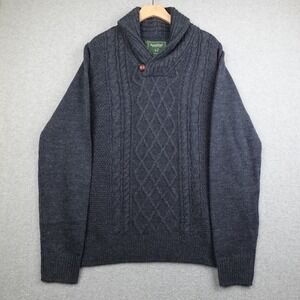 Emerald Isle Weaving Sweater Mens Large Blue Cable Knit Wool Blend Killarney